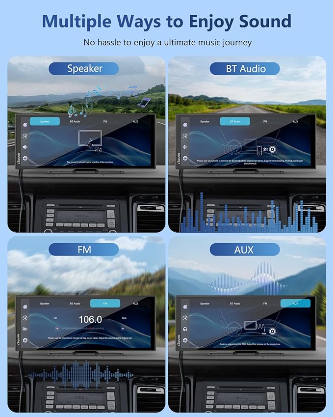Carpuride Carplay Screen for Car with 4K Dash Cam & 1080P Backup Camera 11.26" Portable Car Play Touchscreen Wireless Carplay & Android Auto, Loop Recording, Voice Control, GPS Navigation, Mirror Link