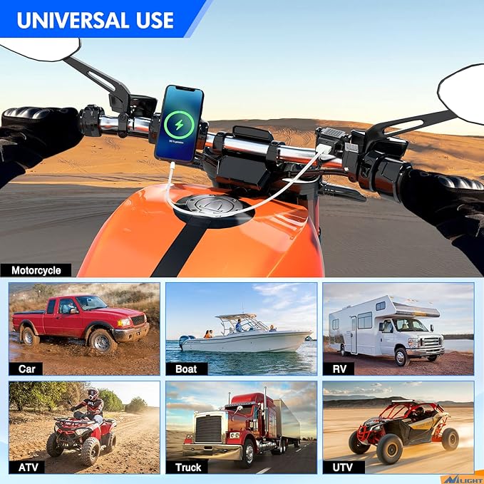 Nilight Waterproof Motorcycle USB 3.1Amp Quick SAE to USB Charger Adapter O Ring Terminal Cable Harness with Inline 5Amp Fuse Handlebar for Mobile Devices GPS