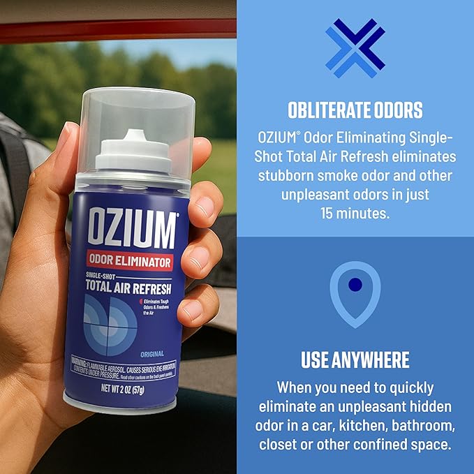 OZIUM® Air Freshener Odor Eliminator, 2oz Single Shot Total Air Refresh & Car Air Freshener – Original – 4 Pack