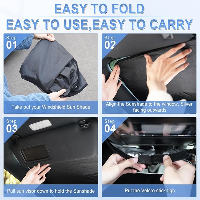 SINGARO 300T Universal Car Windshield Sun Shade, Foldable Reflective for Windshield & Window Shades with Overlapping Design, Car Interior Accessories (57" L x 36.2" W)