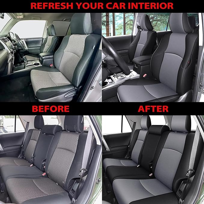 AOMSAZTO Custom Fit Seat Covers for Toyota 4Runner 2011-2024 Full Set Car Seats Cover for 4Runner Accessories Black&Grey(5 Seats Model Only)