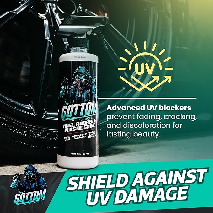 Gottom Vinyl, Rubber & Plastic Shine - 128oz, Cherry Vanilla Scent - VRP Gloss Dressing for Plastic, Car Interior & Tire Dressing, UV Protection, Plastic Restorer, Long-Lasting Gloss Finish