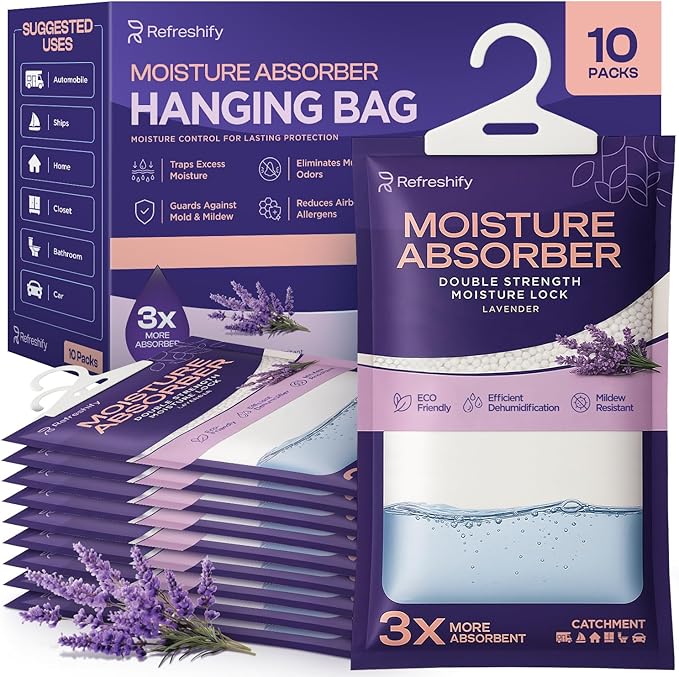 Moisture Absorbers and Humidity Absorber Bags for Closet - 10 Pack High-Efficiency Moisture Absorber and Humidity Packs for Home, Moisture Bags and Dehumidifier Bags for Car Lavender, 10 Pack