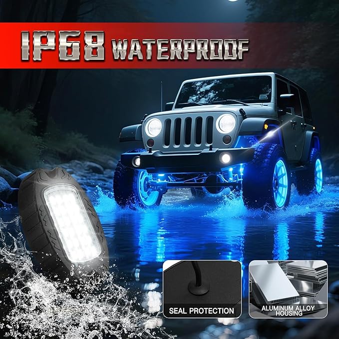 16 Pods RGBW LED Rock Lights for Truck Jeep Wrangler ATV UTV Golf Cart RZR RV Van Boat Offroad SUV Cars Pickup Sedans, Waterproof Multicolor Neon Underglow Kit with APP/RF Remote Music Mode