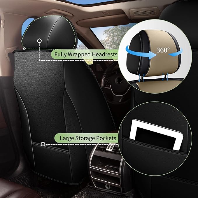 Car Seat Covers Front Seats for Toyota Corolla 2000-2019 - Cooling Ice Silk Leather Seat Cover - Ventilated 2 Seats Vehicle Seat Cushion Protector Automotive Accessories (Black&Beige)