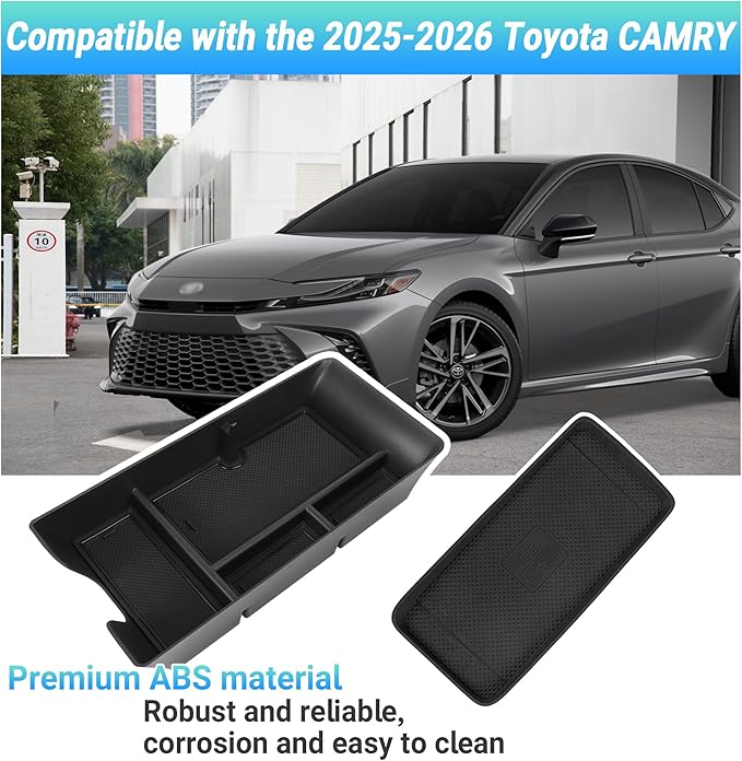 Center Console Organizer Compatible with 2025-2026 Toyota Camry Accessories, Armrest Storage Box Glove Organizer Tray Secondary Insert Charging Zone Anti-Slip Mat with Sunglasses