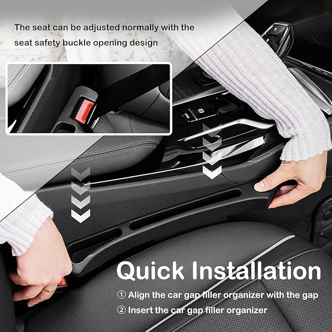 2PCS 2026 Upgraded Car Seat Gap Filler Organizer,Deepened 2-in-1 Car Gap Seat Filler with Storage Slots & Reserved Charging Hole,Universal in Between Cars Seats Catcher