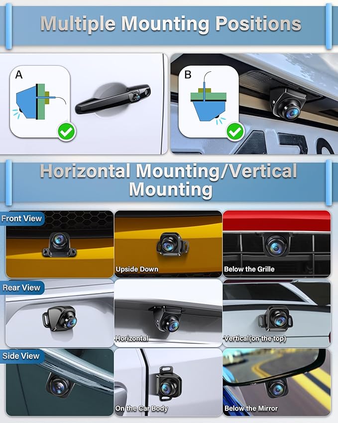 Backup Camera【 Switchable Button】 Support AHD 1080P/720P/CVBS/PAL, 170° Wide Angle, Super Clear Night Vision, IP69 Waterproof Reverse Camera, Front/Side/Rear View Camera for Cars/Trucks/SUVs/Vans