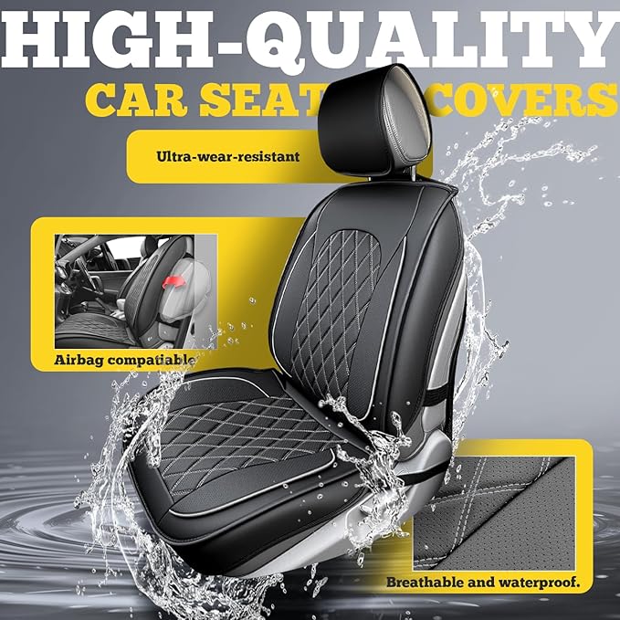 LINGVIDO Car Seat Covers Full Set (5 Seats) - Premium Perforated Nappa Leather, Waterproof Shield, Omni-Adapt Fit SUVs Sedans, Ultimate Family & Pet Protection