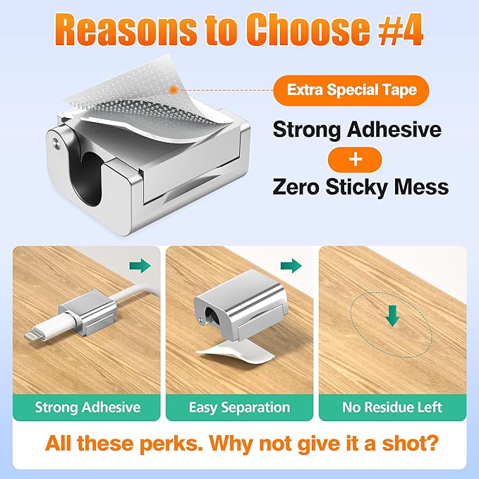 AGVEE 8 Pack Magnetic Cord Organizer Clips, 10mm Ultra-Thin Aluminum Cable Management Holder, 2 Pairs of Strong Magnets Keeper for Home Desk Office Gadgets Accessories, Residue-Free Tape, Silver