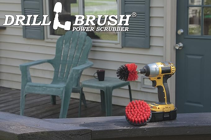 Outdoor Cleaning Supplies - Stiff Bristle Outdoor Power Scrubber - Concrete and Brick Stain Remover - Concrete Pools Cleaning Kits- Heavy Duty Deck and Patio Scrubbing Brushes - Stiff Bristle Brush