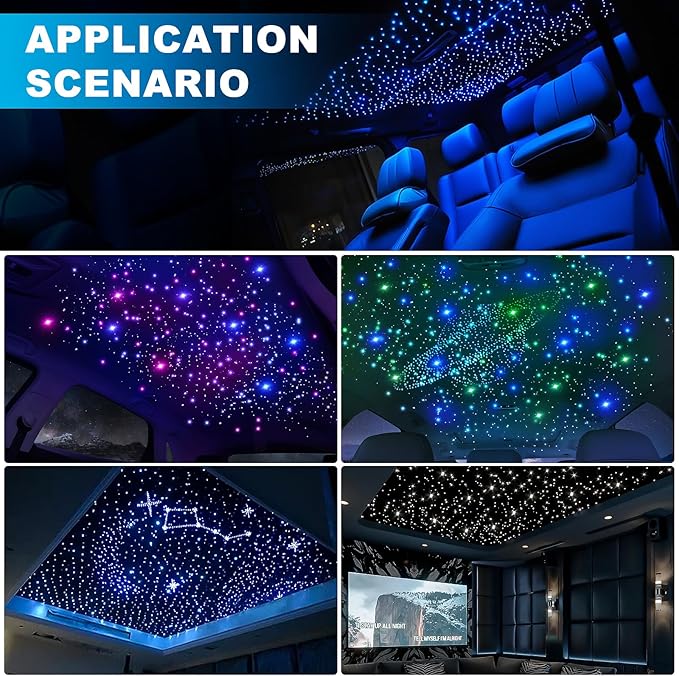 4 Colors 32W Twinkle Starlight Headliner Kit for Car Home with APP&RF Remote,RGBW 800pcs*0.03in*13.1ft Cables Fiber Optic Star Sky Roof Lights,4 Port Engine Sound Activated Car Ceiling Star Lights