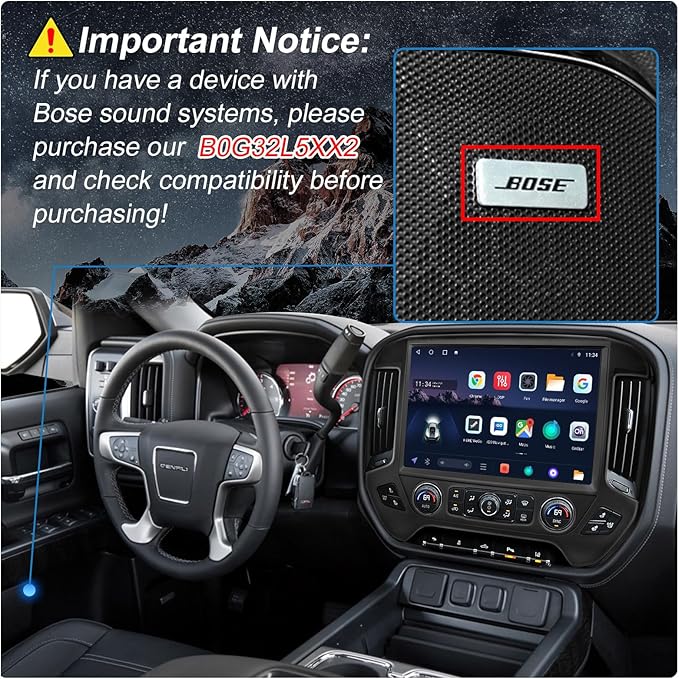 13.1" QLED Car Radio Stereo Upgrade for Chevy Silverado & GMC Sierra 2014-2018, 8-Core Head Unit 4GB+64GB with CarPlay/Android Auto, 2K Touch Screen and 1080P Backup Camera (6+128 Black)