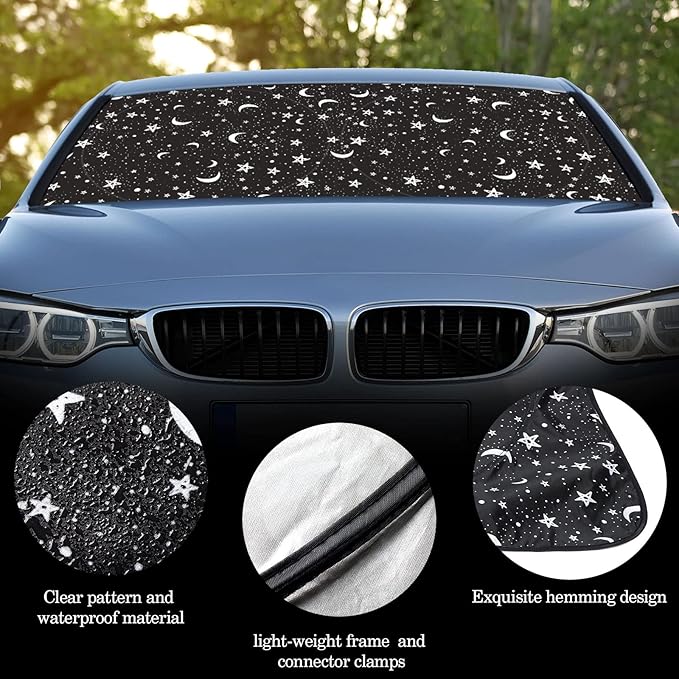 Windshield Sun Shade Foldable Car Front Window Covers for Car Accessories Sun Heat UV Rays Visor Protector Protection for Universal Cars SUV Truck(Night)
