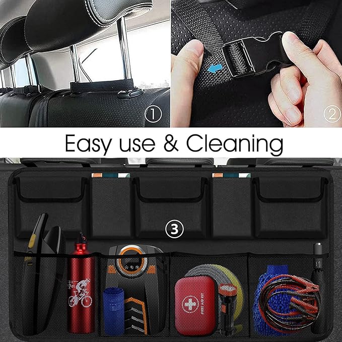 Snuopfy Car Trunk Organizer, Backseat Hanging Organizer with 9 Large Storage Bag Super Capacity -Trunk Organizer for SUV,Truck,Van -Your Space Saving Expert (9 Pocket)