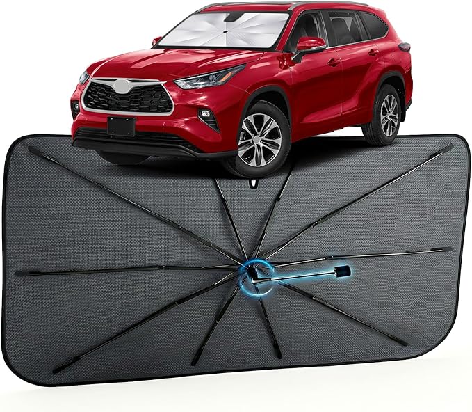 Car Windshield Sun Shade for Toyota Highlander 2014-2026 –[Reflective Coated Fabric] Sunshade Umbrella for Front Window, Car Shades Sun Visor Keep Car Cool and Protects Interior, 1:1 Exact Fit