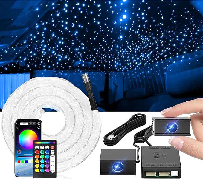 Split Starlight Headliner Kit - 400pcs 0.02in 4.9ft Fiber Optic RGBW Star Lights for Car with 2 Light Heads 16W Engine Easy to Hide,Flexible Wiring,APP/Remote Control for Car Roof Ceiling