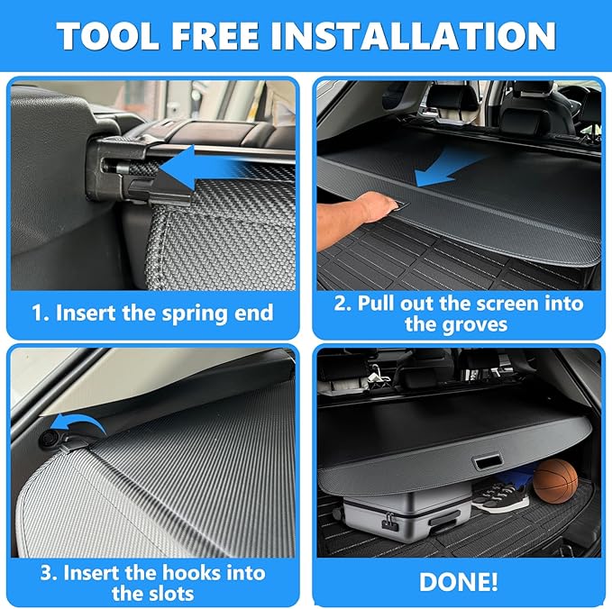 MIALUTY® Cargo Cover for 2015-2025 Ford Edge Retractable Trunk Cover Edge Accessories Anti-Peeping Anti-Theft Privacy Screen,Trunk Luggage Shield Shade Carbon Fiber Texture