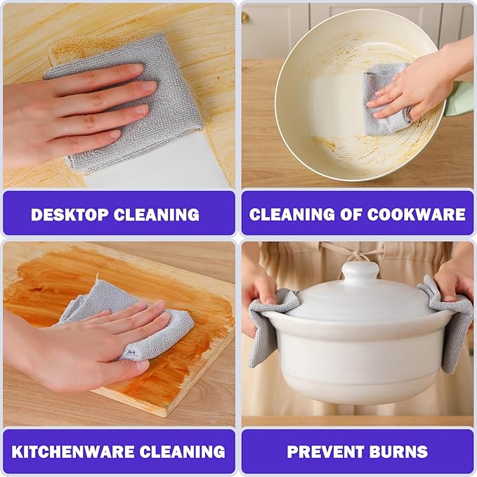 Puomue 55 Pack Microfiber Cleaning Cloth Roll, Tear Away Reusable Towels, 11" X 9", Ultra Absorbent & Lint Free Microfiber Cloth for Cleaning Cars, Kitchen, Window, Home and Shop, Grey