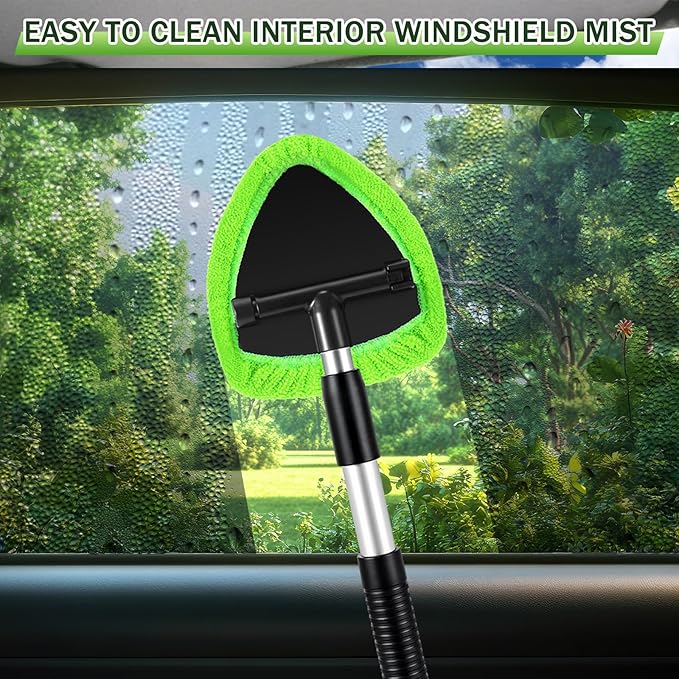FoldTier 8 Pcs Car Windshield Cleaner Kits with Extendable Handle, 5 Microfiber Towel Pads, 1 Brush, 1 Empty Spray Bottle for Auto Glass Wiper Suvs Rvs & Home Windows (Green)
