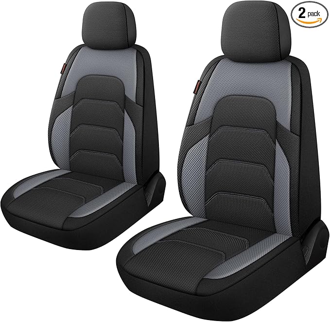 CAROMOP 3D Air Mesh Car Seat Covers 2 Front Seats,Breathable and Durable Seat Covers for Cars,Universal Fit for SUV,Vans,sedans, Trucks, Automotive Interior Covers(Black/Grey)