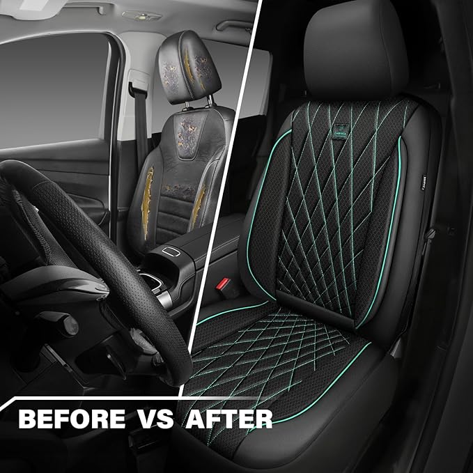 CAR PASS Thick Foam 3D Air Mesh Leather Car Seat Covers Front Seats Only, Breathable Premuim Leather Two Front Seat Cover, Airbag Compatible Universal Fit for 95% Sedan Van Truck SUV,Black and Mint