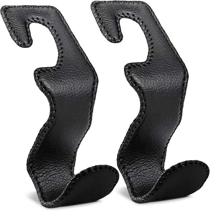 Headrest Hooks for Car, Car Purse Hook Holder,2 PCS Leather Purse Holder for Car,Car Back Seat Headrest Hanger Vehicle Black Leather Storage
