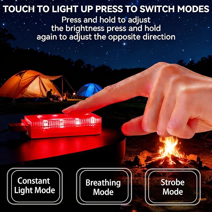 2 PCS Car LED Lights, Portable Magnetic Car USB Atmosphere Interior Light, 8 High-Brightness LED Beads, Rechargeable Touch-Sensitive Light for Vehicles, Bedrooms, Hallways, Camping(2 Red)