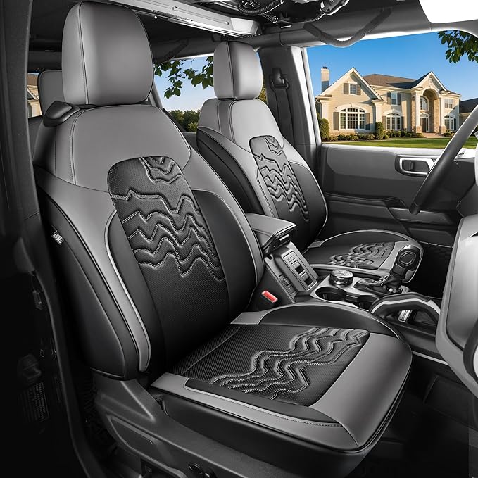 Red Rain Leather Seat Cover Customized Fit for Ford Bronco 2 Door Seat Cover 2025 2024 2023 2022 2021 Black and Gray Car Seat Covers Full Set (Bronco 2Door-Black+Gray)