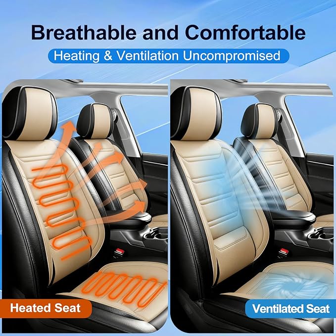 Fit Sonic Car Seat Covers for Select Chevrolet/Chevy Sonic 2012-2020, Premium Full Coverage Leather, Airbag Compatible, Waterproof All Weather Seat Cushion Protector, Full Set, Black+Beige