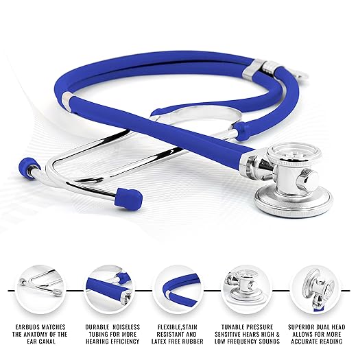 ASA TECHMED Nurse Essentials for Work Starter Kit, Stethoscope, Blood Pressure Monitor, Otoscope, Tuning Forks and More. 18 Pcs Doctor Kit, Nurse Gift (Blue)