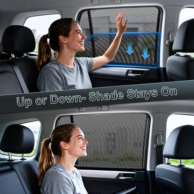 PEYOU Car Window Shades for Baby 2 Pack, Stretchable & Breathable Spandex Rear Side Car Sun Shade for Camping, Blocks UV Rays & Sun Glare for Kids/Adults/Pets - 44.9"X17.7" Fits 99% Cars