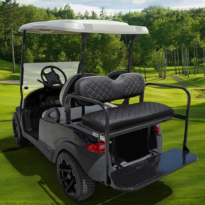 MOSNAI Golf Cart Rear Seat Covers for EZGO Club Car Yamaha Aftermarket Rear Seat Cushion, Rear Seat Cover with Concave and Convex Design, Thick Vinyl Leather Comfortable, Breathable & Easy to Clean