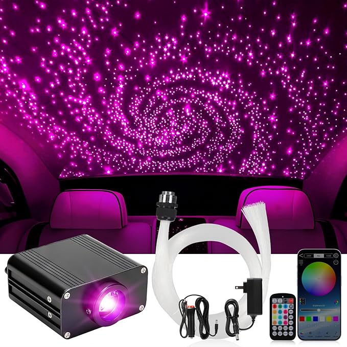 Headliner Star Light Kit, Star Light Headliner Kit, 600pcs 0.03in 9.8ft Ceiling Fiber Optic APP RGBW Remote Contro Fiber Lights for Home Theater