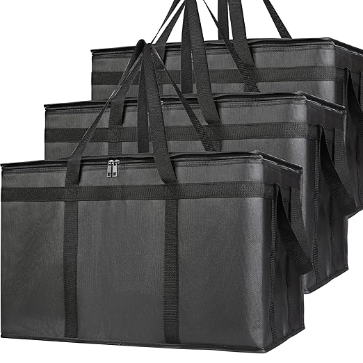 Bodaon 3-Pack Insulated Food Delivery Bag, XXXL Pizza Cooler Bags, Rideshare Delivery Bag, Thermal Cold/Hot Styrofoam Carrier for Catering/Shopping/Travel/Car, Warmer/Frozen
