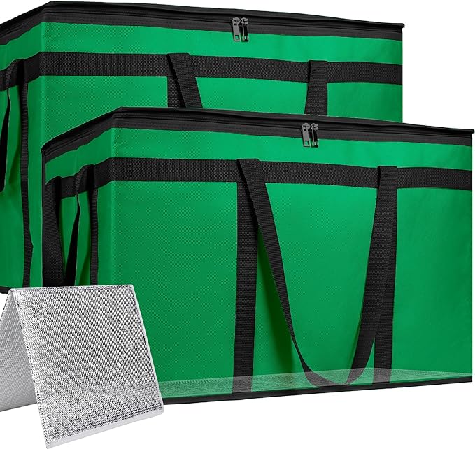 Bodaon Large 2-Pack Insulated Food Delivery Bag With Hard Bottom, XXXL Grocery Shopping/Catering/Bags, Rideshare Delivery Bag, Cold/Hot Styrofoam Carrier for Travel/Car