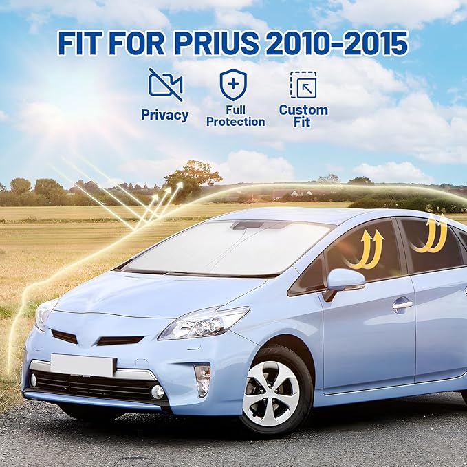 Car Window Shades for Toyota Prius 2010-2015 Accessories (Not Prius C or Prius V) - Full Set 11PCS Side Window Sunshades with Memory Frame & Blackout Fabric, Privacy UV Shield for Camping/Travel