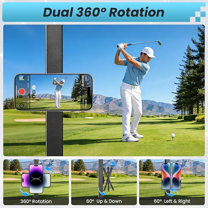Magnetic Golf Cart Phone Holder Compatible with MagSafe iPhone 12-17, Golf Cart Mount Accessories Gifts for Men Golfers Women Dad, Golf Stuff for EZGO, Gym, Club Car Black