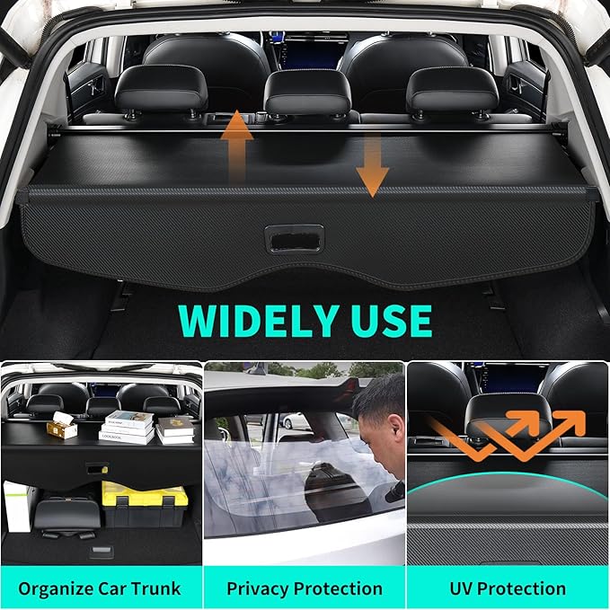Tecoom Cargo Cover fit for Chevy Blazer Accessories 2019-2024, Retractable Rear Trunk Cover Luggage Security Shade, Anti-Peeping Privacy Screen Protector, Carbon Fiber Texture