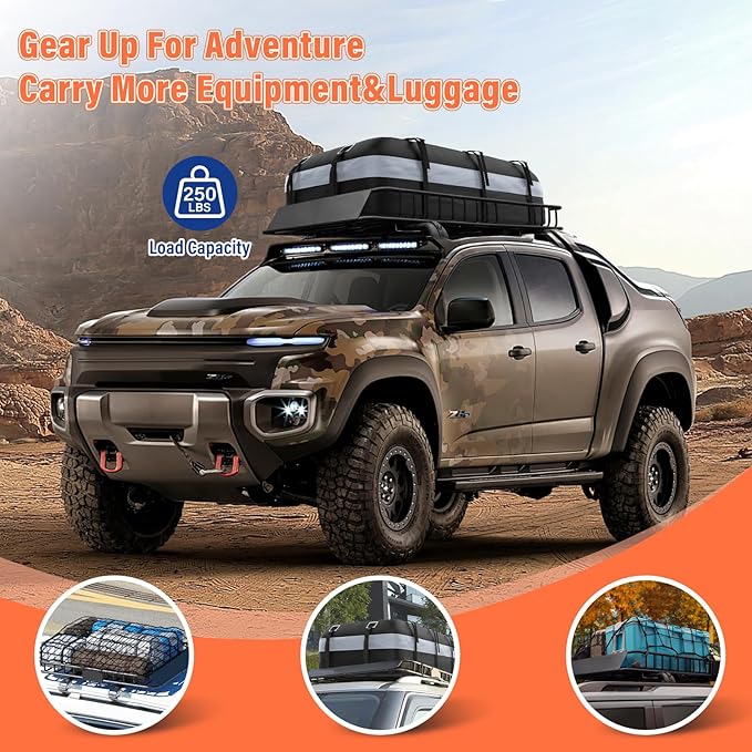 Heavy Duty Universal Rooftop Cargo Carrier Roof Rack, 64"x36"x5" Roof Rack Basket with 20 Cu.Ft Waterproof Bag, for SUV, Truck and Van, 250lbs Capacity, Corrosion Resistant (ROOF 64" and Bag)