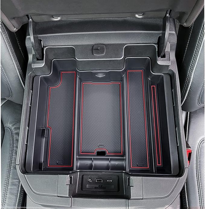 TOPINSTALL Red Center Console Organizer Compatible with 2019-2022 Silverado/Sierra 1500 and 2020-2023 Silverado/Sierra 2500HD 3500HD, Armrest Full-Size Tray (Full Console w/Bucket Seats ONLY)