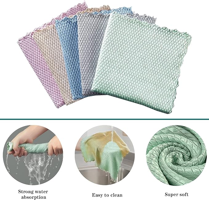 5Pcs Nanoscale Cleaning Cloth, Easy Clean Cloth, Fish Scale Microfiber Easycleanco Cloth, Reusable Lint Free Rags for Glass No Watermark or Streaks, Dishes, Mirrors (5 Colors,15.7 in x 11.8 in)