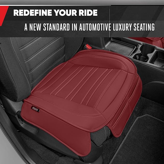 Motor Trend Faux Leather Front Seat Cover for Cars - Set of 2 Burgundy Front Car Seat Covers for SUV & Truck with Storage Pockets - Automotive Car Seats Cover Protector - Bottom Cushion Coverage Only