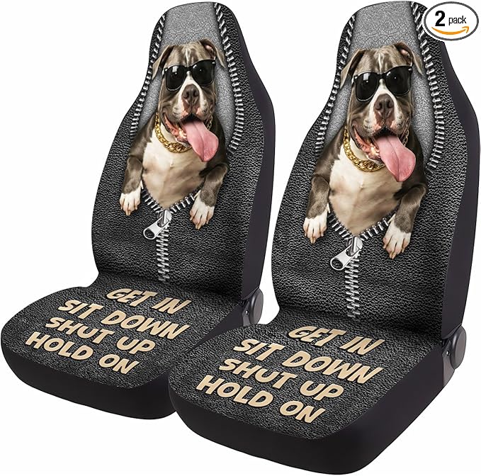 GENANY Funny Pitbull Car Seat Covers Set of 2, Dog Breathable Front Seat Covers for Truck Sedan SUV, Funny Dog Car Accessories, Pitbull Gift for Women Men