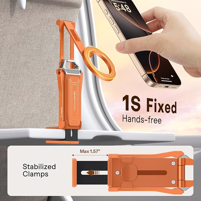 OMOTON TP02 360°Rotating for MagSafe Tripod Mount, Adjustable Aluminum Magnetic Phone Tripod for iPhone 17/16/15/14 Pro Max Air, Foldable Cell Phone Stand Fits Vlog, Gym, Travel Essentials, Orange