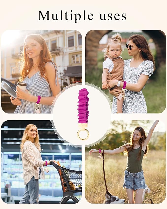 WEESMILE Keychain Wristlet, Stretchy Key Chain for Car Keys with D ring, Cute Scrunchie Wrist Bracelet for Women Men