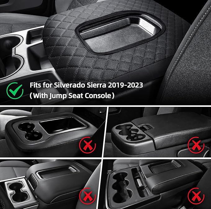 Center Console Cover Fit for 2019-2025 Chevy Silverado/GMC Sierra Jump Seat Accessories, Car Armrest Middle Console Cover with Hidden Pocket (Only for Split Bench Jump Seat Console)