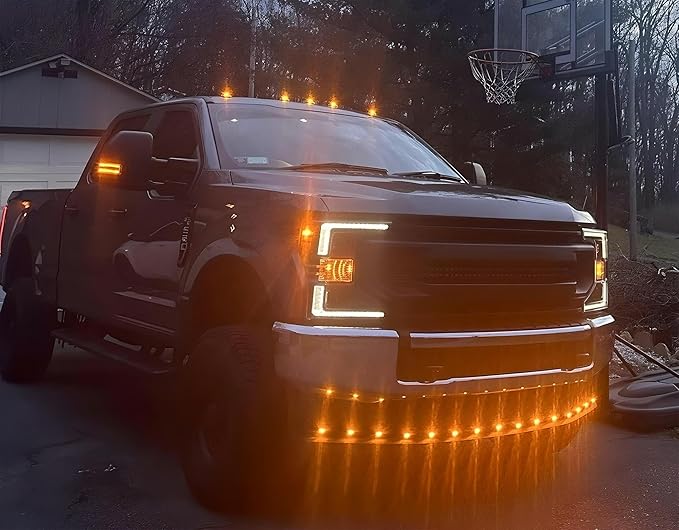 iJDMTOY 20pc Set Amber Yellow LED Front Bumper Valance Accent Running Light Kit/LED Air Dam Light Kit, Compatible with Dodge/Chevy/GMC HD, Ford Super Duty Trucks or Semi Trucks