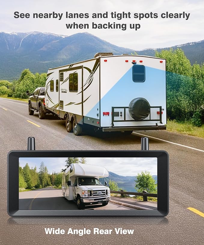AUTO-VOX Wireless RV Backup Camera: 30Min Plug and Play Setup, Smooth Live View Even Past 60ft, 7.2" 1080P DVR Monitor, Super IR Night Vision Back up Camera Works with Pre-Wired RV, 5th Wheel, Trailer