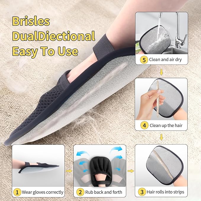 Pet Hair Removal Glove for Cats & Dogs, Upgraded Five-Finger Electrostatic Glove, Reusable Magic Brush Pet Hair Remover for Laundry, Couch, Carpet, Car Seat, Clothing
